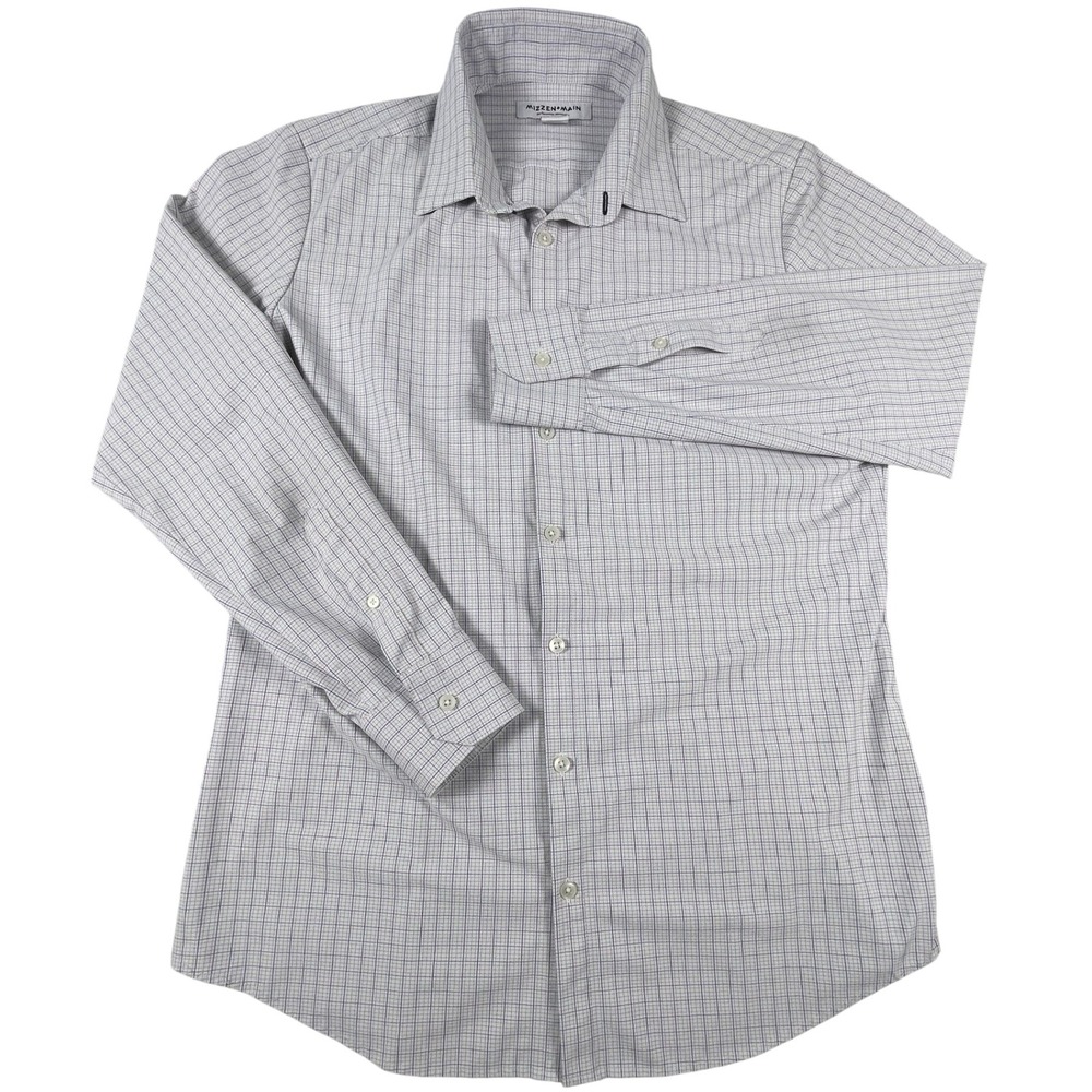 Mizzen+Main Shirt Mens L White Blue Orang Trim Fit Performance Check
